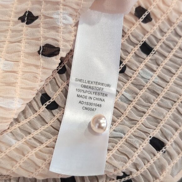 Adrianna Papell Polka Dot Blouse Sheer Layered Bell Flare Sleeve Smocked Hem Top - Picture 11 of 11